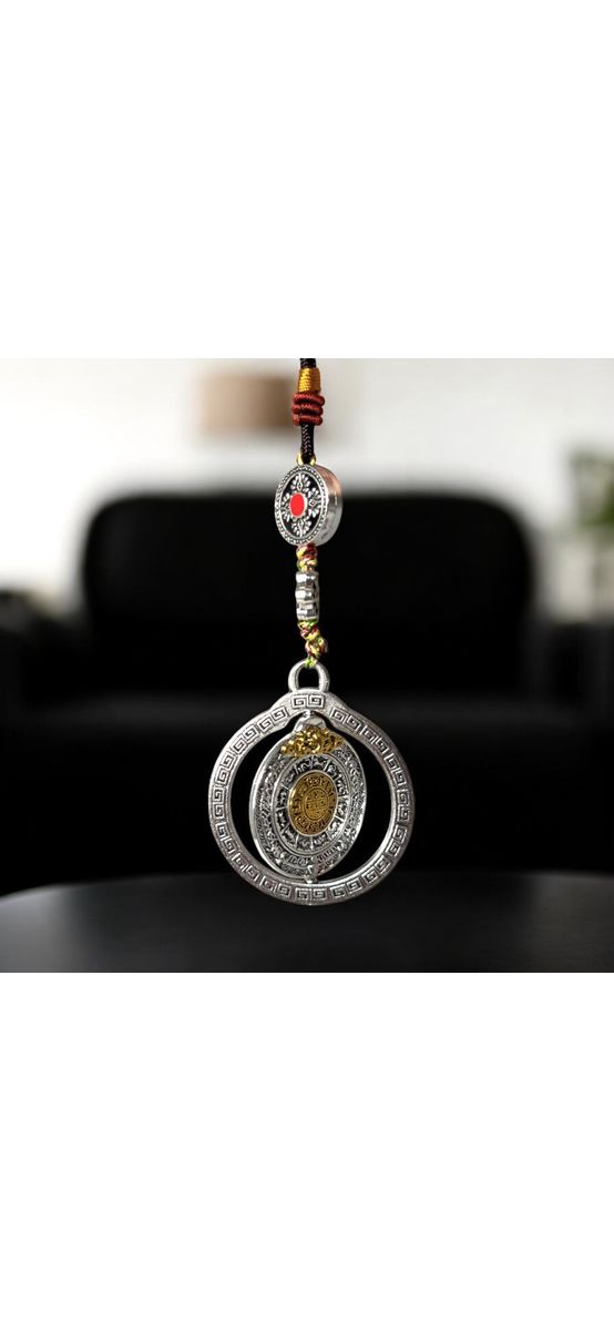 Amuleta 8 simboluri norocoase tibetane Ashtamangala, multiplicarea norocului, se roteste, metal premium argintiu snur