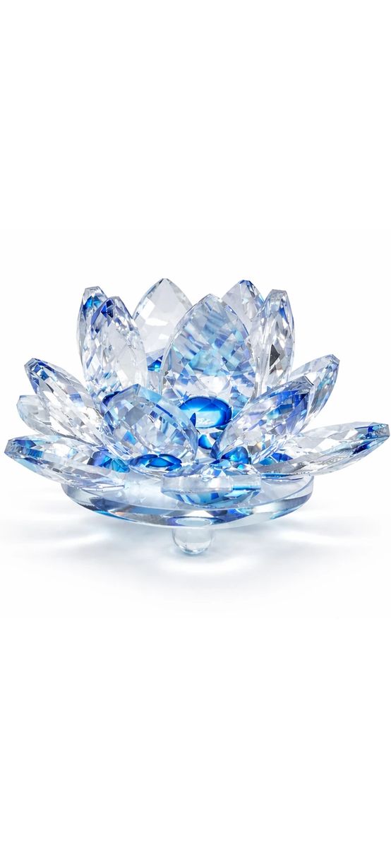 Lotus albastru, decoratiune din cristal de sticla tip nufar, amuleta pentru armonie, 8 cm