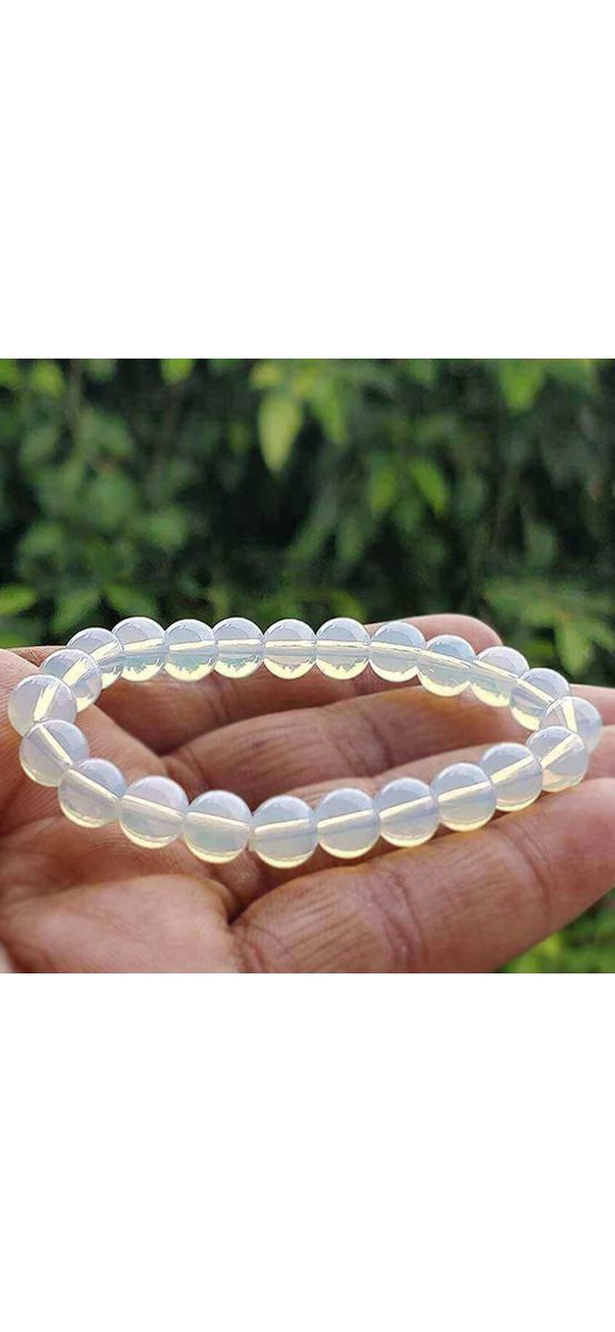 Set bratara Opal pietre cu felicitare personalizata, piatra inlaturare inhibitii, femei barbati, elastica alb bleu