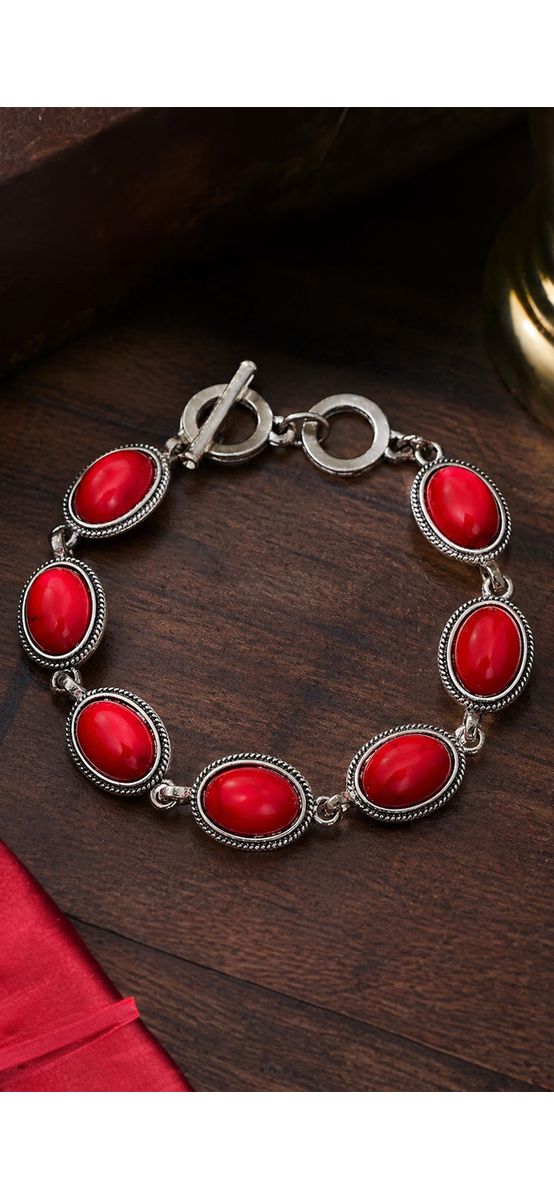 Bratara 7 pietre Jasp rosu, forma oval, reglabila