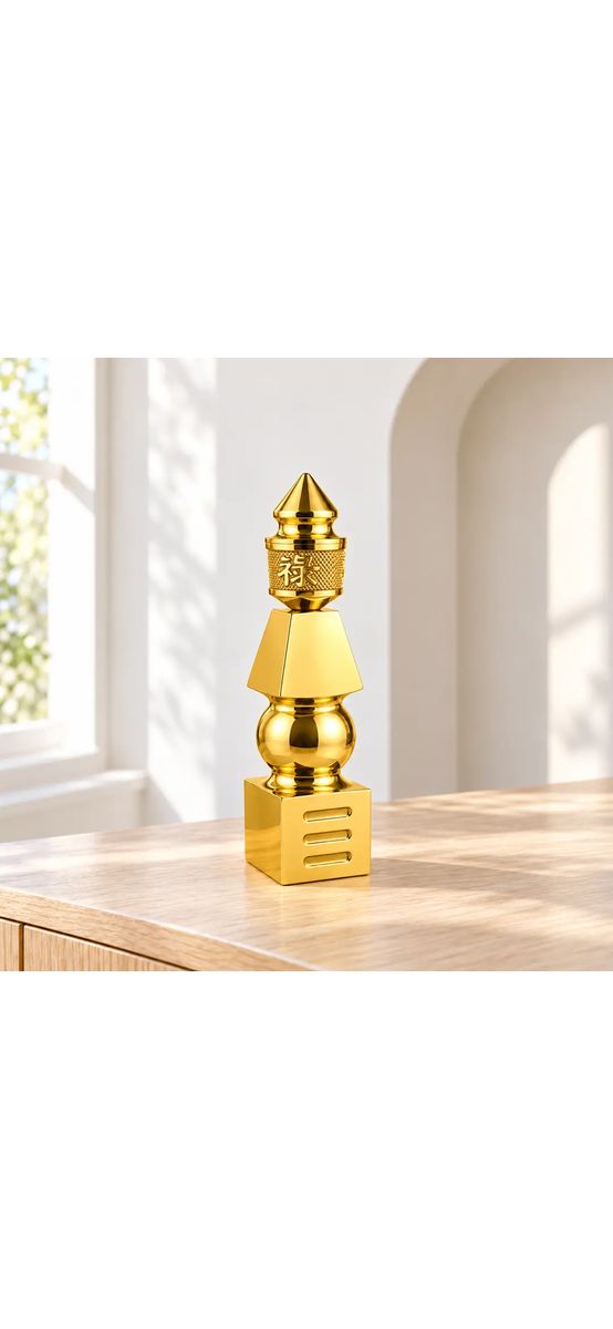 Pagoda 5 elemente, obiect feng shui cu rol puternic de protecție ghinion, metal auriu rezistent 15 cm