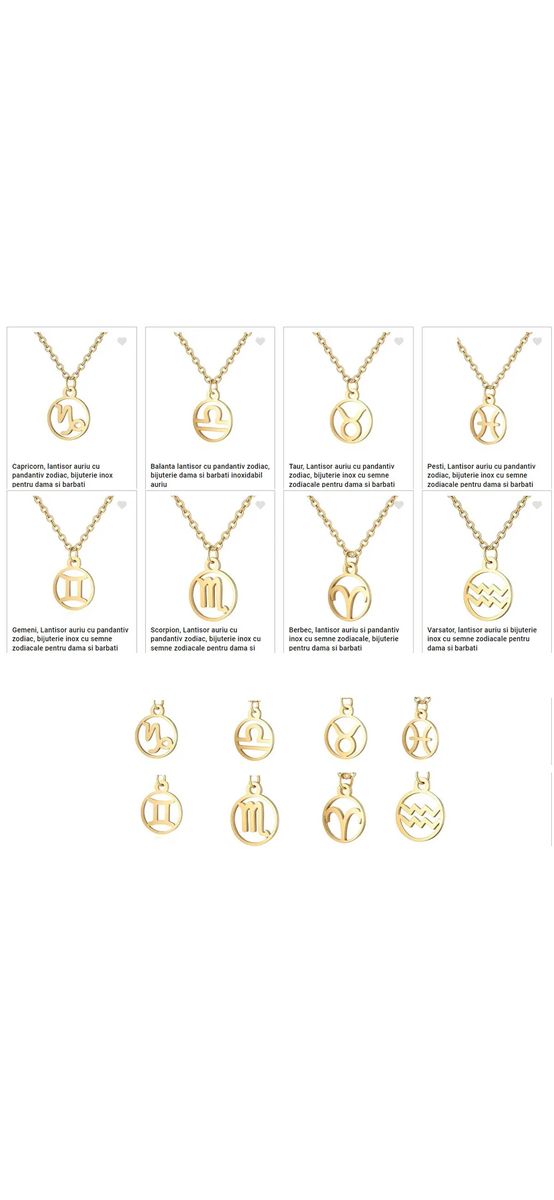 Capricorn, lantisor auriu cu pandantiv zodiac, bijuterie inox pentru dama si barbati