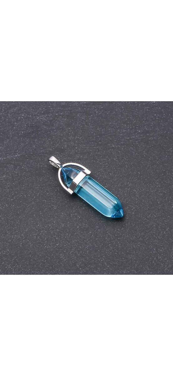 Pandantiv cuarț albastru, piatra exprimării clare, cristal natural hexagonal dublu vârf  34 mm