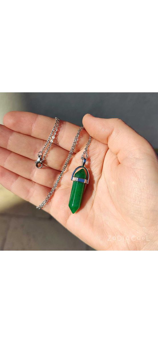 Pandantiv Jad verde, piatra armoniei, cristal natural hexagonal 34 mm dublu vârf 