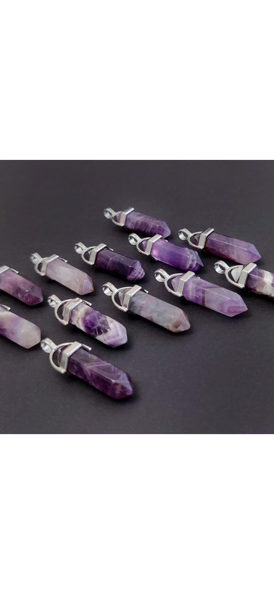 Pandantiv Ametist, piatra spiritualității, cristal natural hexagonal 34 mm dublu vârf violet