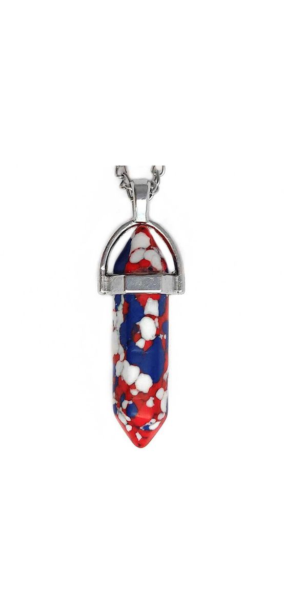 Pandantiv Floare Turcoaz, din jad alb, piatra soarelui și dark blue turcoaz, cristal natural hexagonal 34 mm dublu vârf