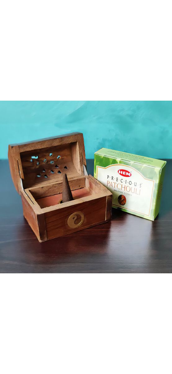 Conuri parfumate Patchouli, gama profesionala HEM,aroma fresh și orientală, 10 conuri (25g) aromaterapie suport metalic inclus