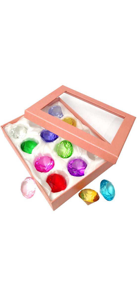 Set 12 pietre ale dorințelor, cristale k9 formă diamant mare 4.5 cm, cutie satin