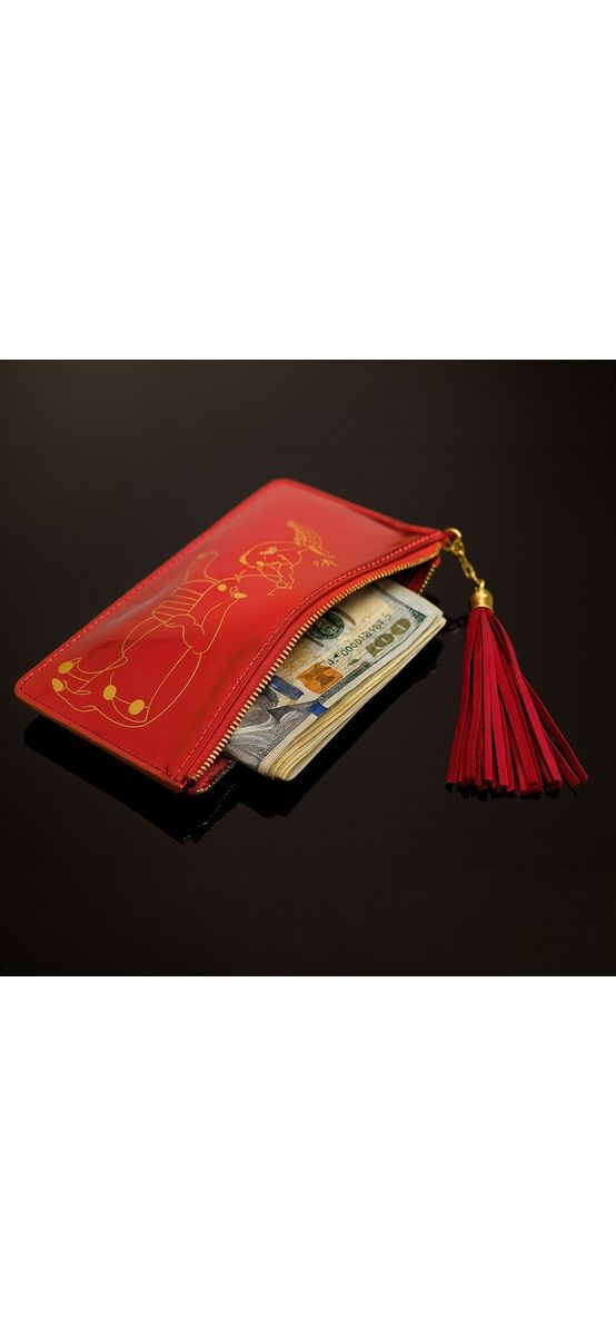 Portofel Calul Tribut 2026, simbol al bogăției, piele PU roșu