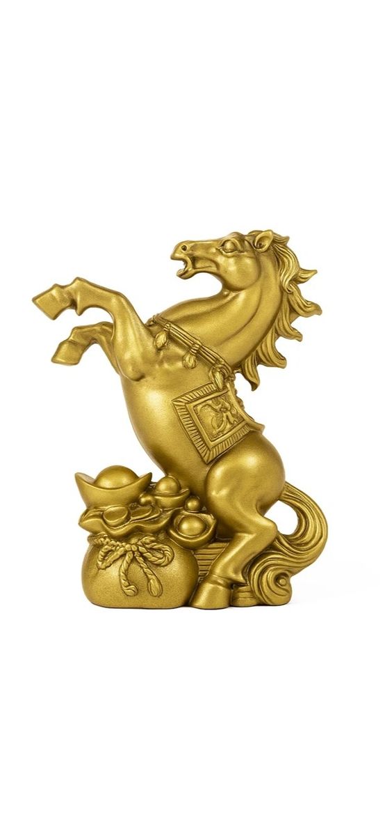 Cal in doua picioare cu sac de bani, statueta feng shui 2026 pentru reusite si bogăție, auriu