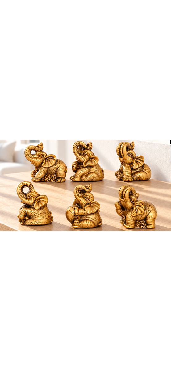 Set 6 elefanti norocosi, mini-statuete feng shui casa, cutie rosie