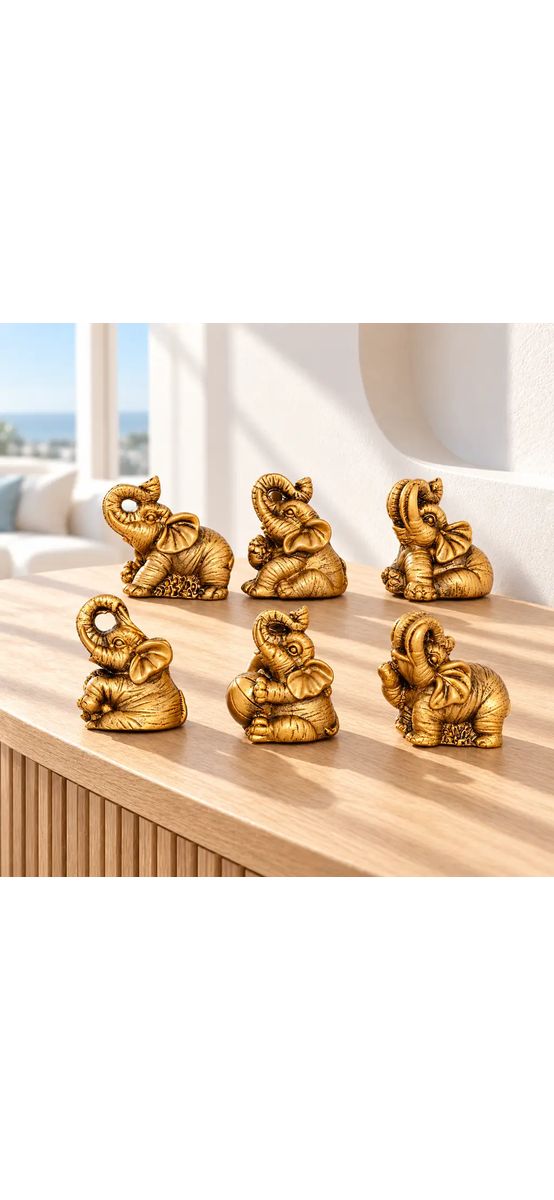 Set 6 elefanti norocosi, mini-statuete feng shui casa, cutie rosie