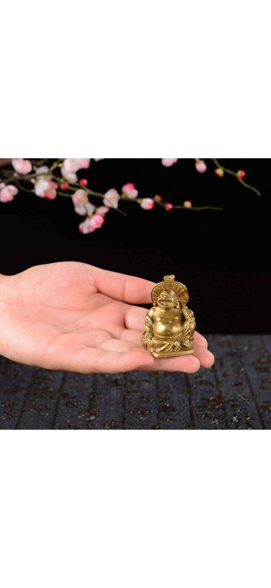 Set 6 Buddha veseli in cutie rosie, simbol al fericirii, mini statuete feng shui auriu