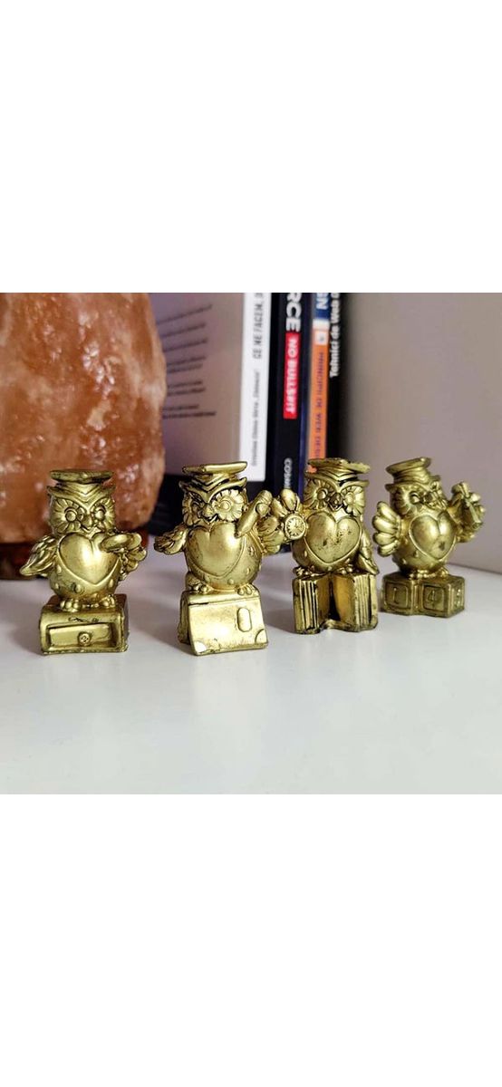 4 Bufnițe înțelepte pentru succes profesional și studiu, obiect decor pentru birou sau living, rășină aurie 5.5 cm