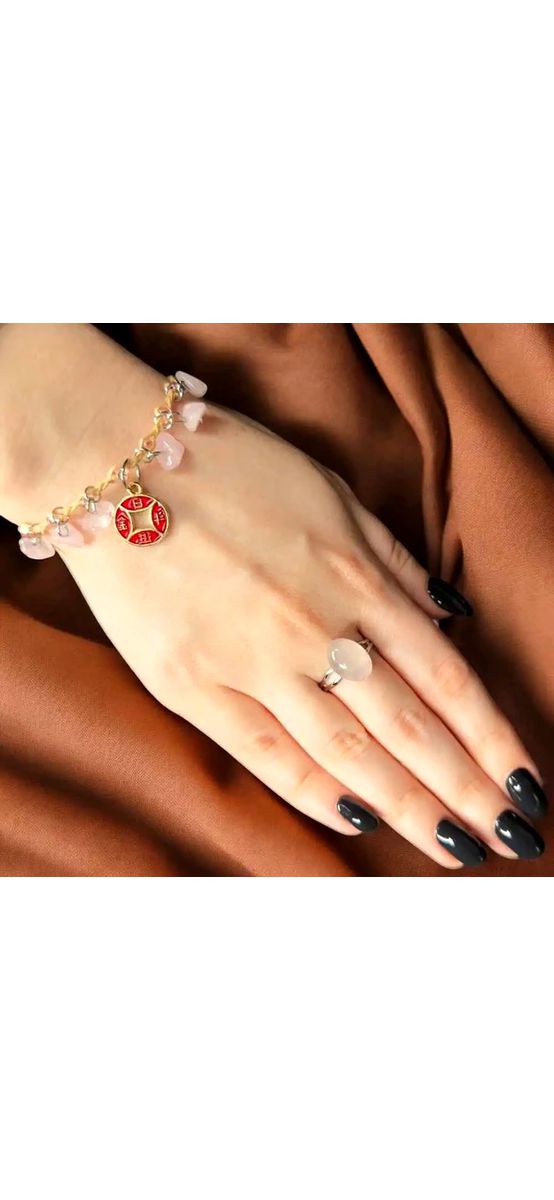 Set brățară Boho și inel Quartz Roz