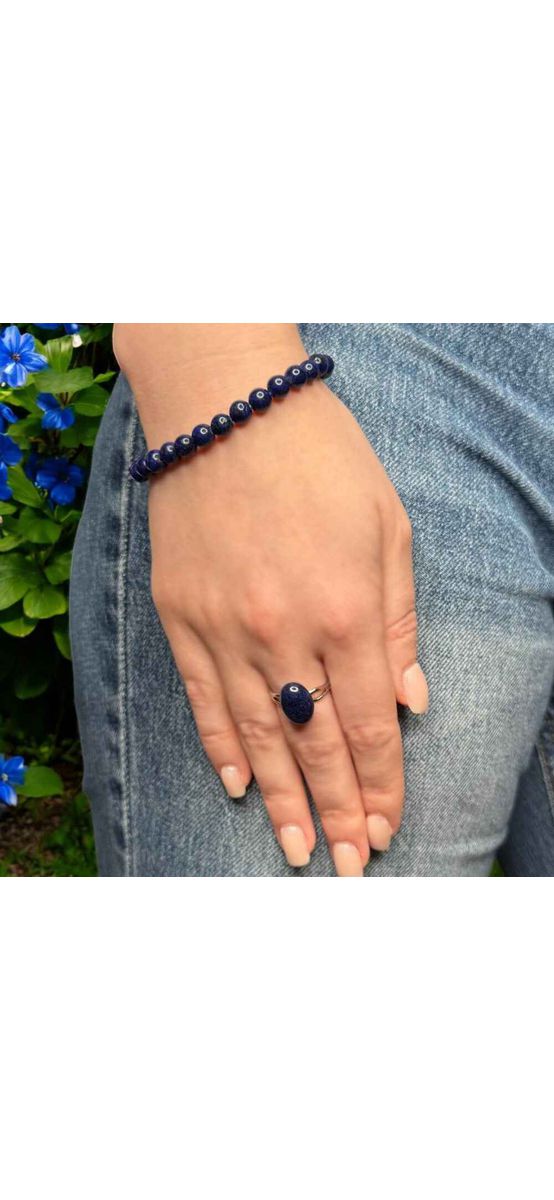 Set brățară și inel Lapis Lazuli ajustabile, in cutie bijuterii
