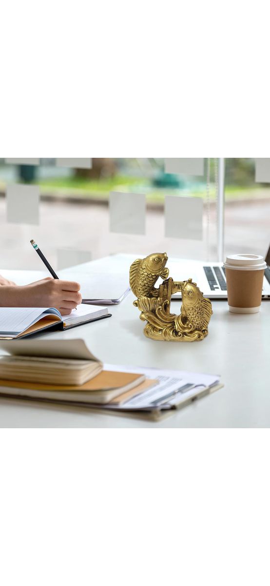 Statueta Doi Pesti Poarta Dragon, pentru noroc la bani, 7 cm auriu