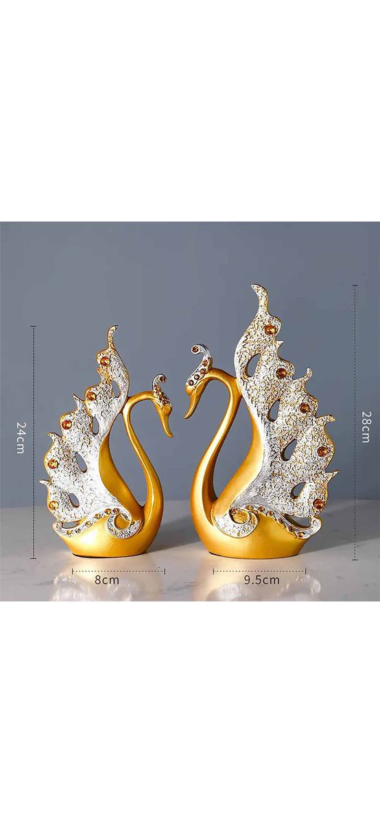 Lebede aurii, decorațiune feng shui pentru dragoste, cuplul elegant, 28 cm