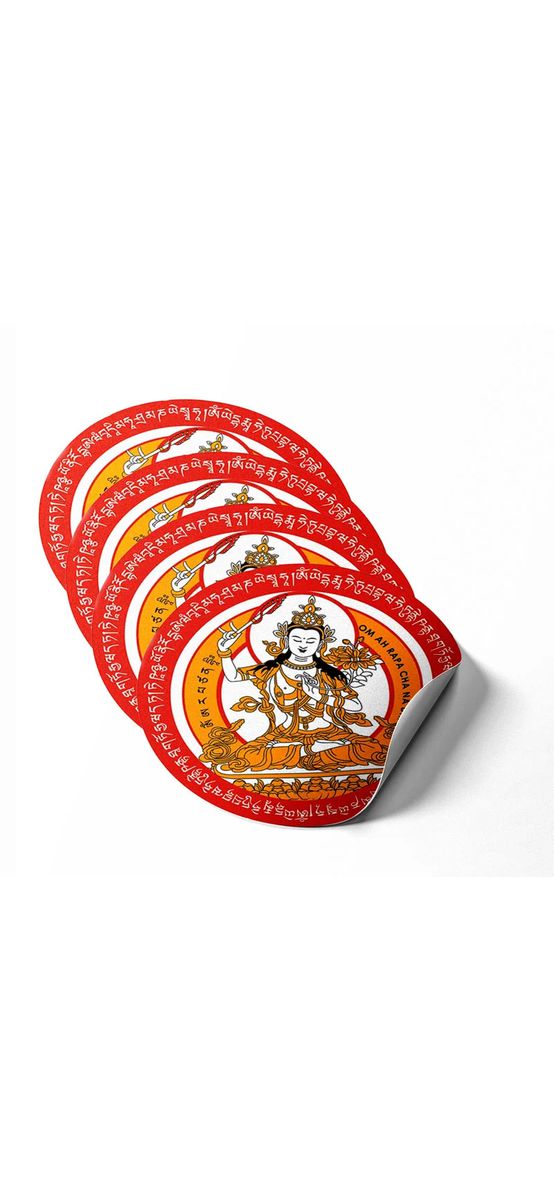 Sticker Victorie Manjushri Buddha pentru succes la examene și carieră, autocolant roșu 5 cm