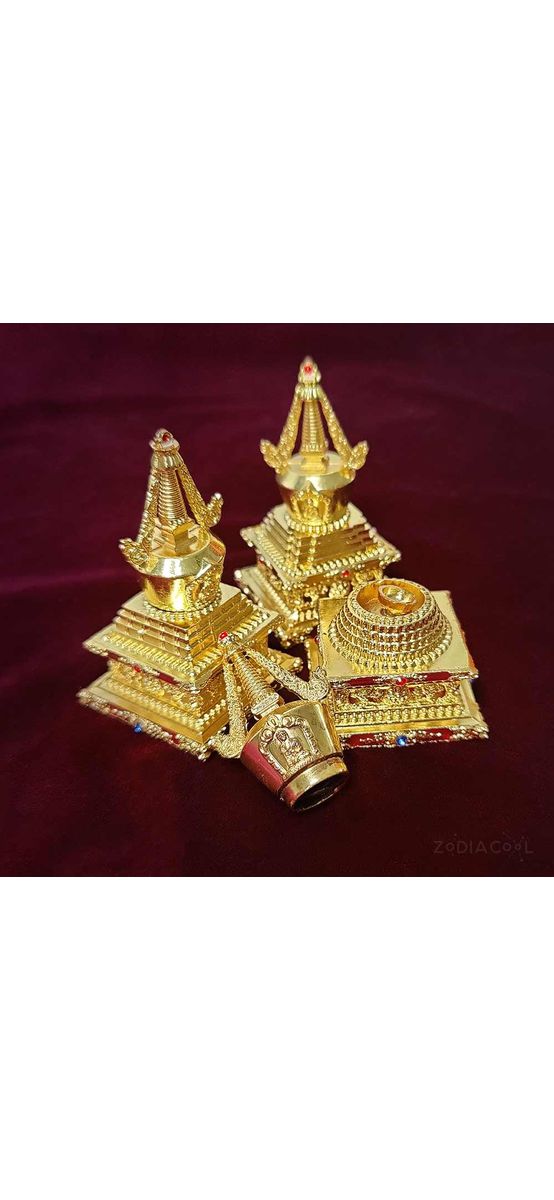 Stupa Feng Shui, amuleta protectie impotriva ghinionului si situatiilor de conflict, obiect metal auriu 120 mm