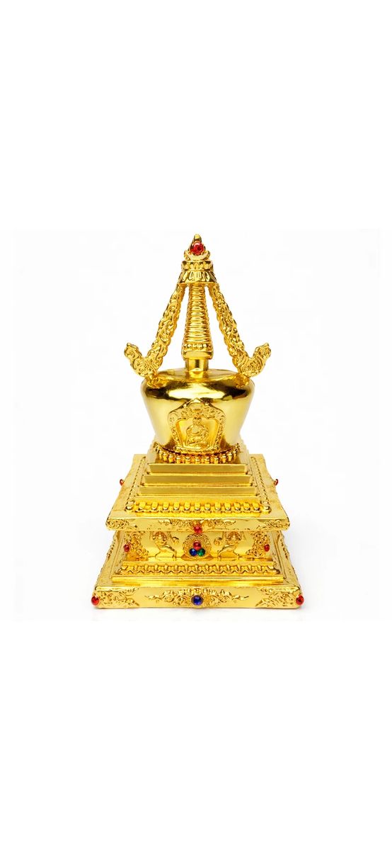 Stupa Feng Shui, amuleta protectie impotriva ghinionului si situatiilor de conflict, obiect metal auriu 120 mm