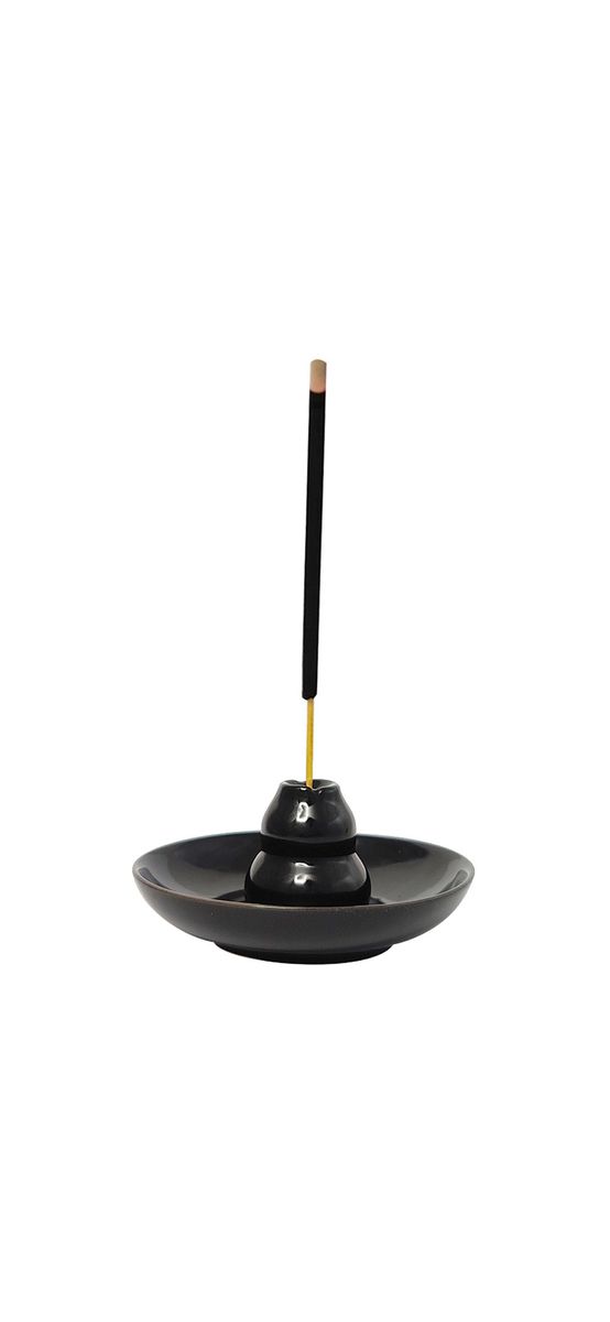 Fântână Wu Lou cu platou, suport de aromaterapie pentru conuri backflow, 6 cm ceramică negru