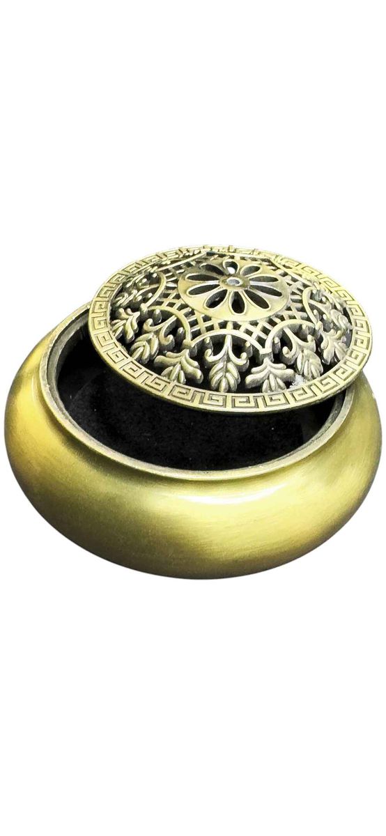 Suport conuri parfumate model floare de crin, set vas arzator pentru tamaie si spirale, metal bronz premium