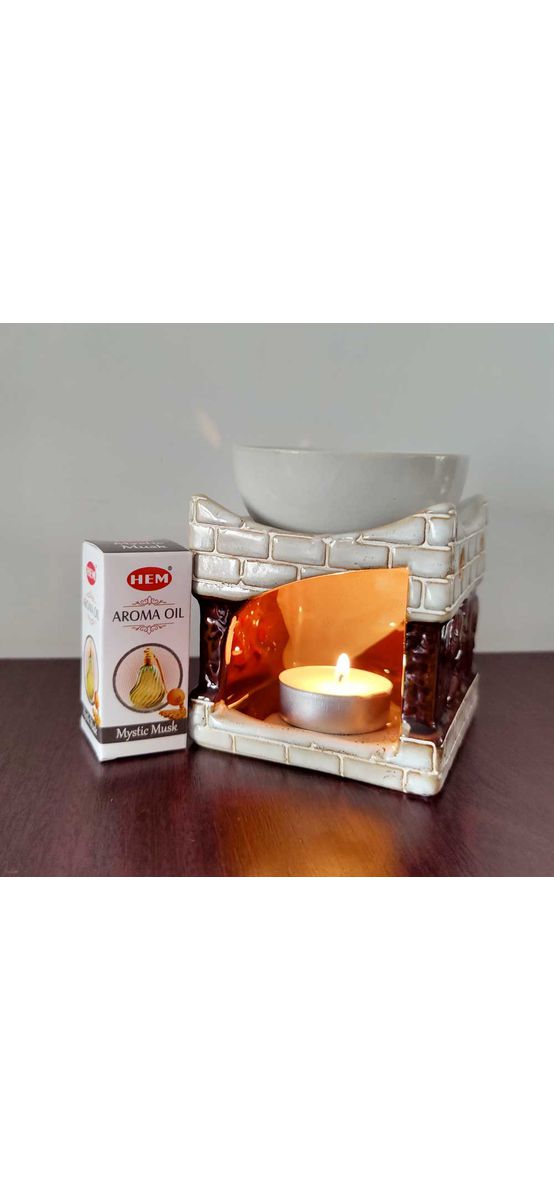 Lampa aromaterapie elefant cu trompa sus, suport lumanari si uleiuri esentiale, vas ceramica gama HEM profesionala, 8.3 cm alb maro 