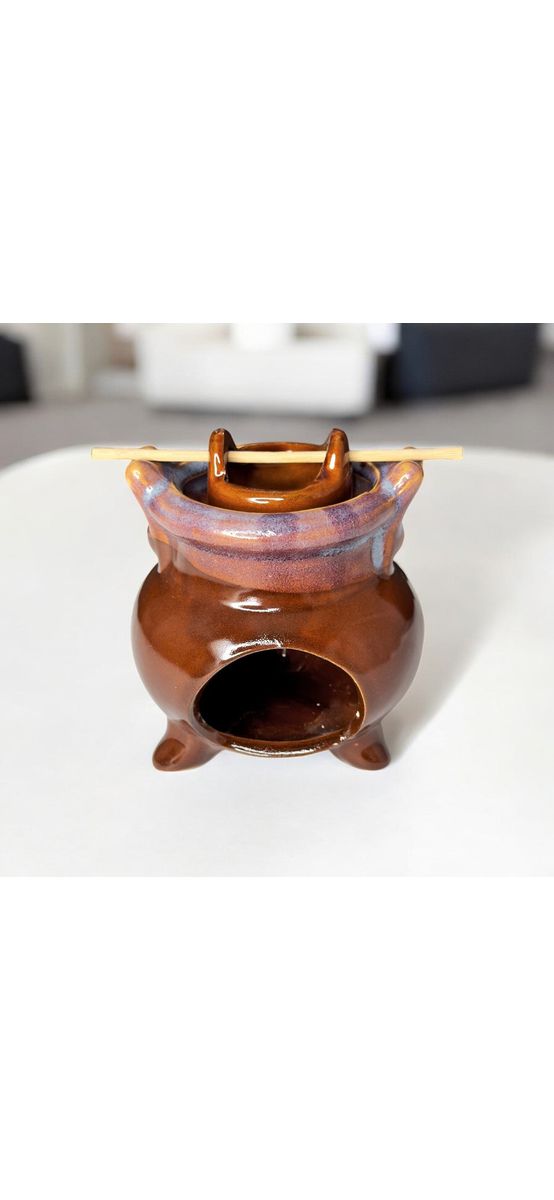 Vas aromaterapie Moneda norocoasa, pentru ulei și lumânare, ceramică negru sau maro
