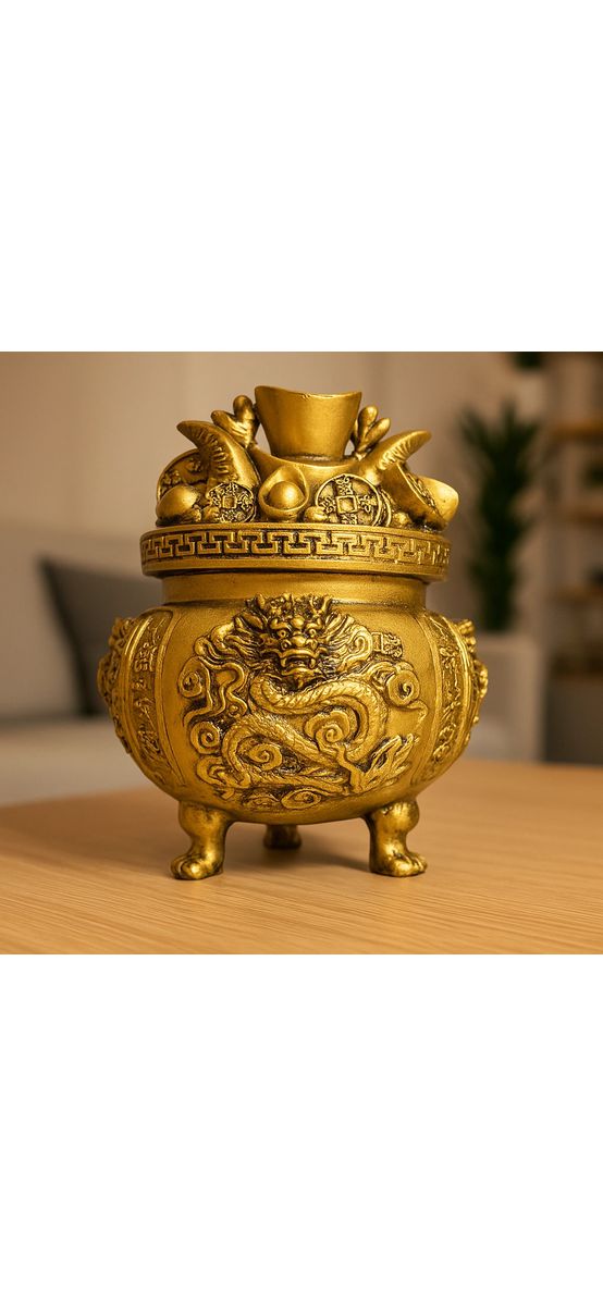 Vasul abundenței cu dragon si pepite, remediu pentru bani, 11 cm