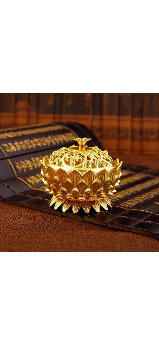 Vasul Abundentei, obiect feng shui cu 8 simboluri norocoase pentru atragere bani, 10 cm metal auriu
