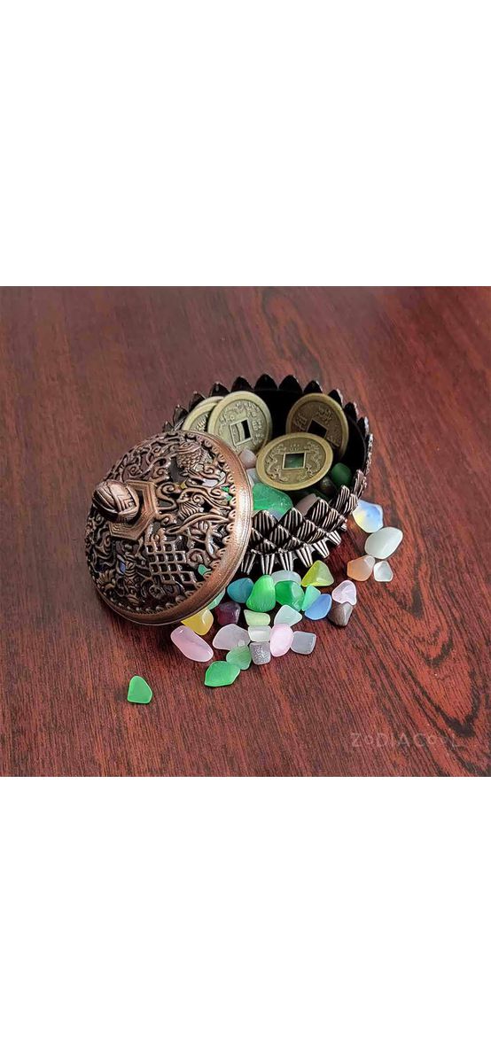 Vasul Abundentei, obiect feng shui cu 8 simboluri norocoase pentru atragerea banilor, metal bronz