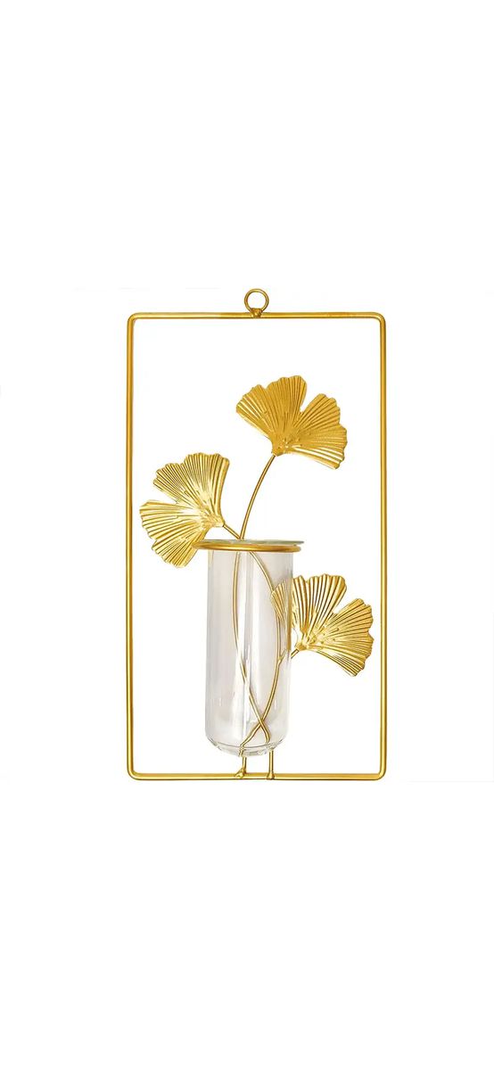 Vază decorativă dreptunghiulară, din metal și sticlă, decor perete