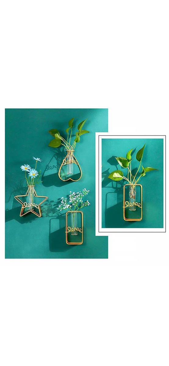 Vază decorativă dreptunghiulară, din metal și sticlă, decor perete
