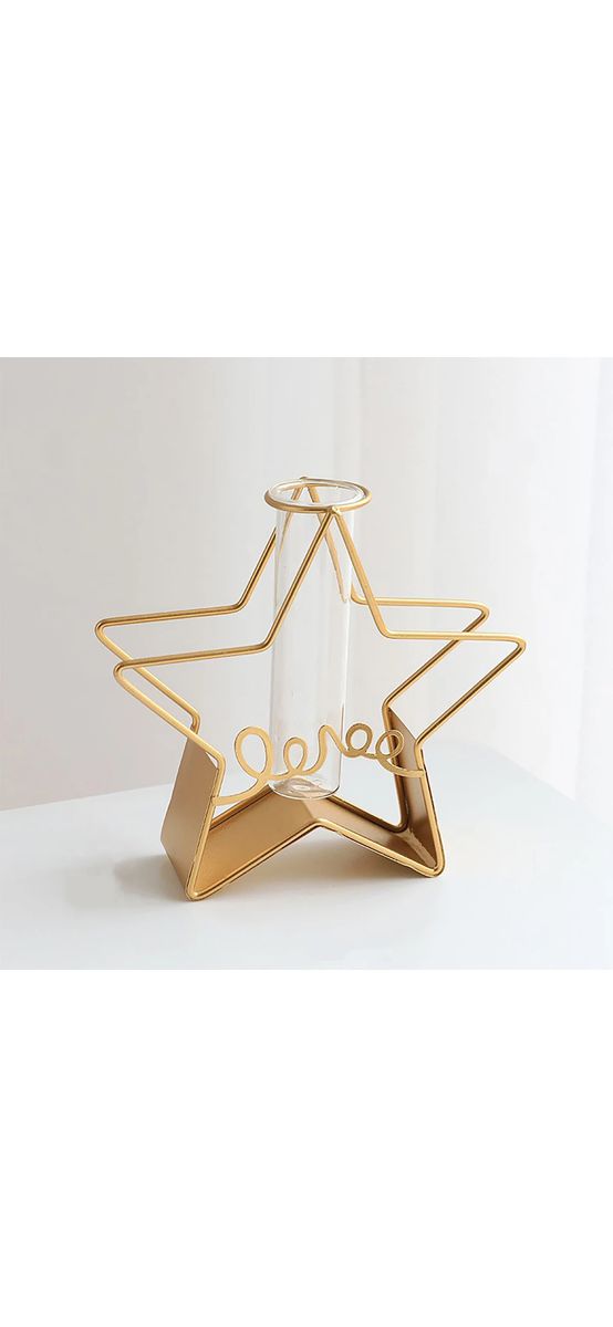Vază decorativă stea, din metal auriu și sticlă transparentă 19.5 cm